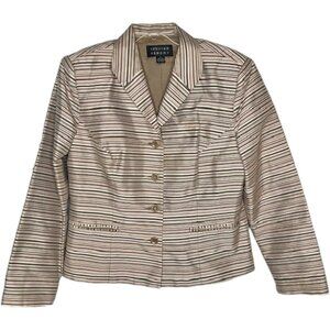 Spenser Jeremy Striped Silk Blazer - Ivory, Golden Tan, Gray - 12